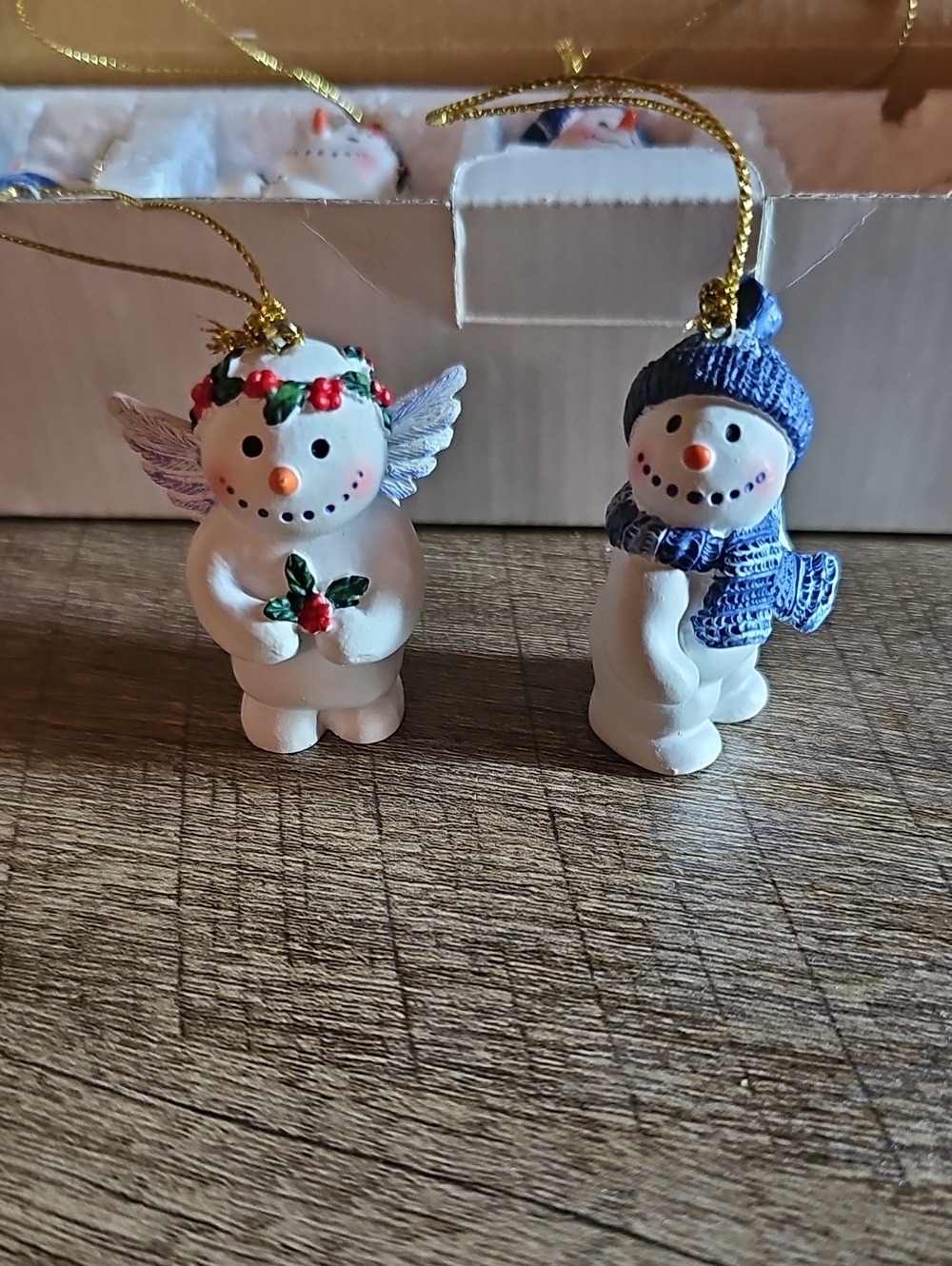 Vtg Snowman Gathering Miniature Christmas Ornaments 2 Sets of 5 Original Box